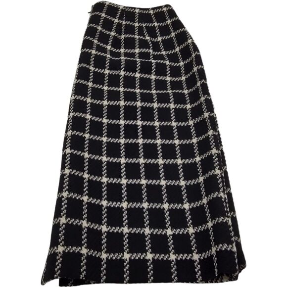 Fall Winter Timeless Black & White Plaid Window Pane Size 12 Talbot's Wool Skirt - Picture 10 of 14